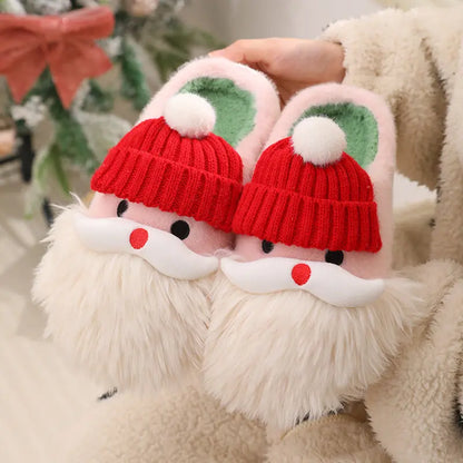 Cute Christmas Santa Claus Home Slippers Winter Warm Indoor Non-slip Floor Plush Shoes For Women - bazona.com