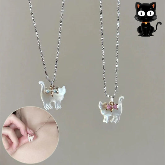 Fashion Jewelry Cute Transparent Cat Rhinestone Pendant Necklace Silver Plated Chain Women Girls Fashion Collar Necklace Party Gift BAZONA