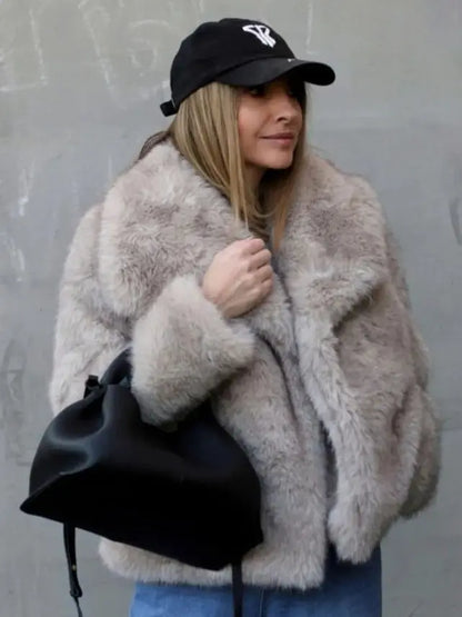 Winter Plush Coat Fashion Thicken Lapel Outwear Casual Long Sleeve Tops Womens Clothing - bazona.com