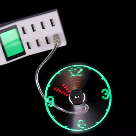 USB Fan Adjustable Mini Flexible Fan LED Light Time Clock Desktop Cool Gadget Time Display BAZONA
