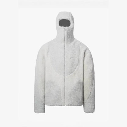 Men's Fashion Lamb Wool Hooded Zipper Coat Sweatshirt Patchwork Line Design Male Tops Casual BAZONA