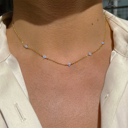 Ins Style Fashion Blue Flower Necklace Vacation Beach Travel Spring Summer Jewelry BAZONA