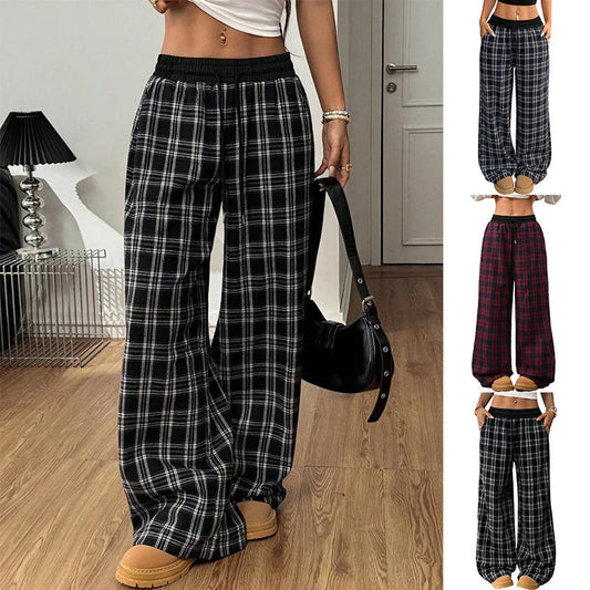 Retro Plaid Loose Casual Pants Fashion Sports Straight Pants BAZONA