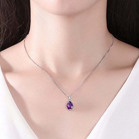Sterling Silver S925 Pendant Vintage Amethyst Elegant Women's Jewellery BAZONA