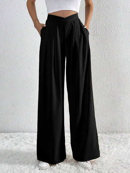 Summer New Solid Color Pleated Casual Wide-leg Pants Loose Casual Women's Commuting Versatile Style Comfortable TrousersS BAZONA