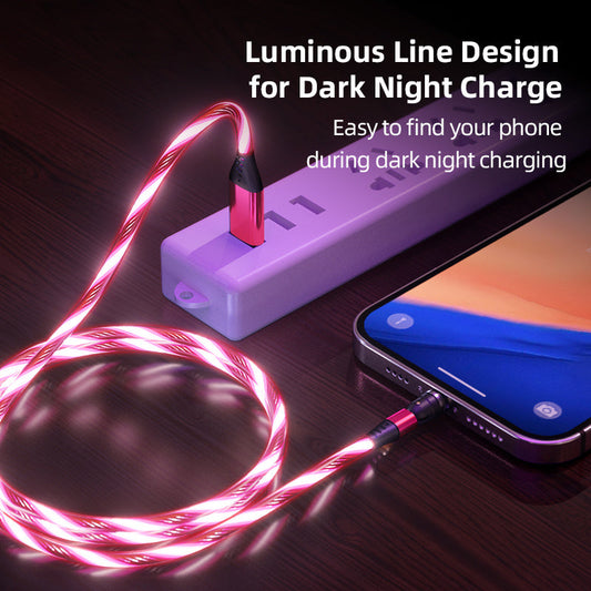 540 Rotate Luminous Magnetic Cable 3A Fast Charging Mobile Phone Charge Cable For LED Micro USB Type C For I Phone Cable BAZONA