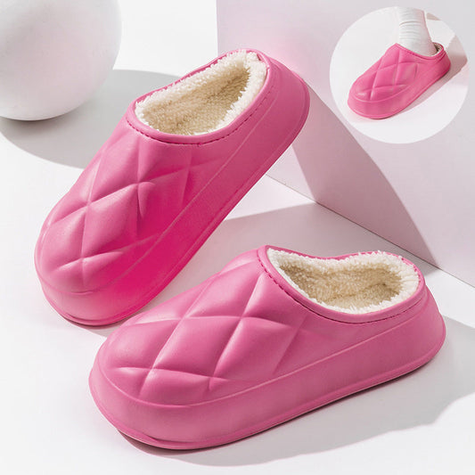 Winter Plush Slippers Women's Indoor Outdoor Fashion Rhombus Design Warm Plush Shoes House Confinement Shoes BAZONA