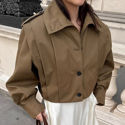 Khaki Lapel Simple Single-breasted Coat BAZONA