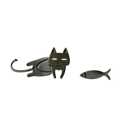 Fashion Asymmetry 925 Sterling Silver Stud Earrings Animal Fish Cat Stud Earrings for Women Personality Jewelry Gifts BAZONA