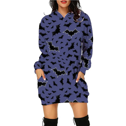 Halloween Print Long Hoodie With Pockets Sweater Long Sleeve Clothes Women - bazona.com