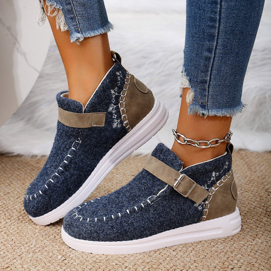 Thick Burr Warm Flat Bottom Cotton Shoes BAZONA
