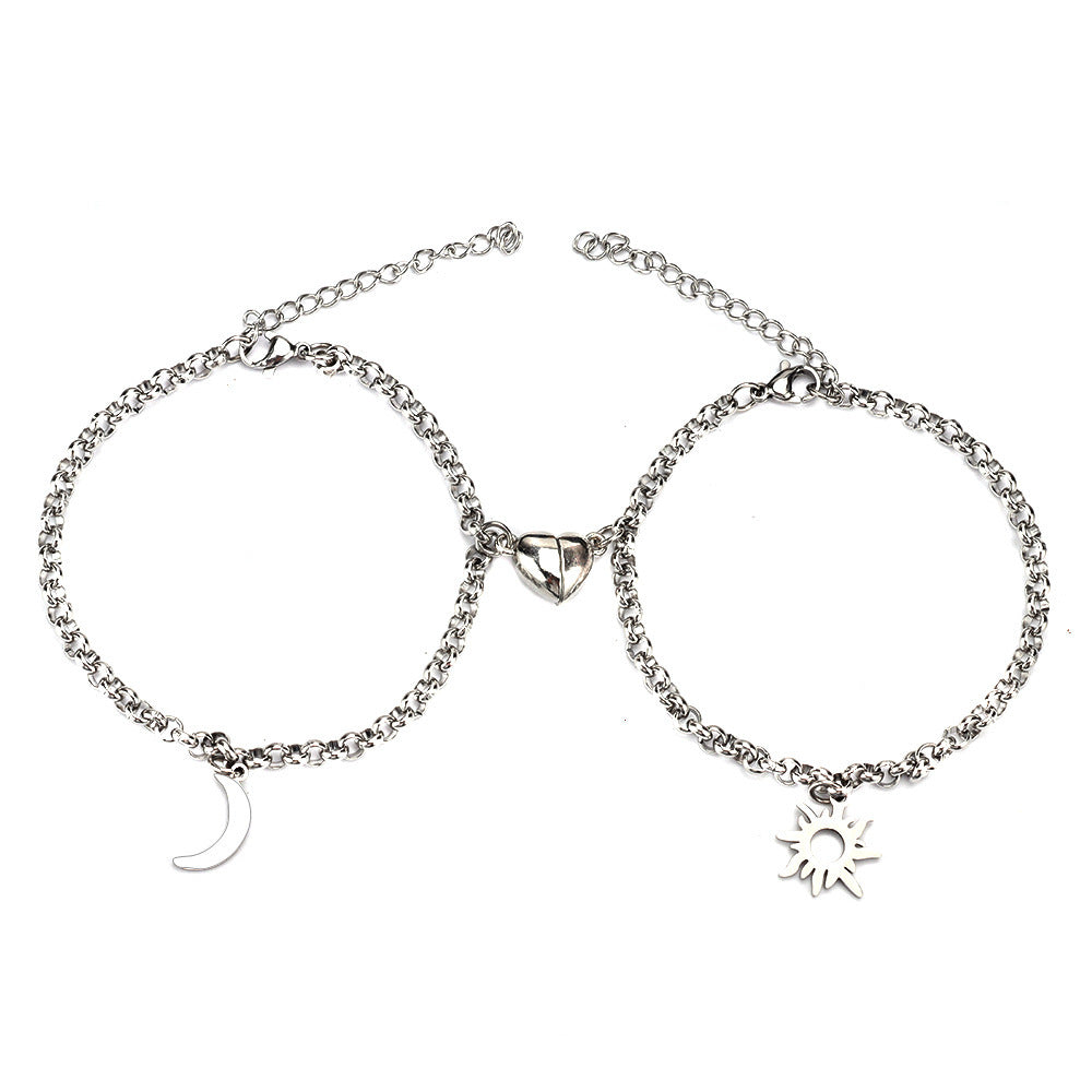 2Pcs Sun Moon Charm Magnet Attraction Stainless Steel Bracelets For Couples Men Women Jewelry Wholesale Valentine's Day Gifts - bazona.com