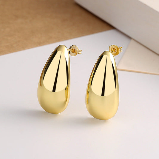Fashion Jewelry Water Drop Glossy 16k Real Gold Plating Simple And Elegant Earrings BAZONA