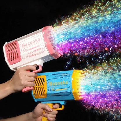 Bubble Gun Rocket 69 Holes Soap Bubbles Machine Gun Shape Automatic Blower With Light Toys For Kids Pomperos - bazona.com