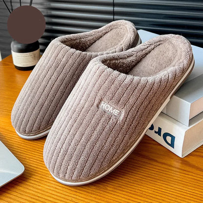 Solid Color Simple Cotton Slippers Winter Non-slip Home Warm Plush Slippers Household Indoor Couple Women's House Shoes - bazona.com