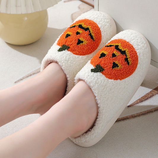 Halloween Pumpkin Cartoon Slippers Warm Winter Slippers Men And Women Couples Indoor House Shoes BAZONA