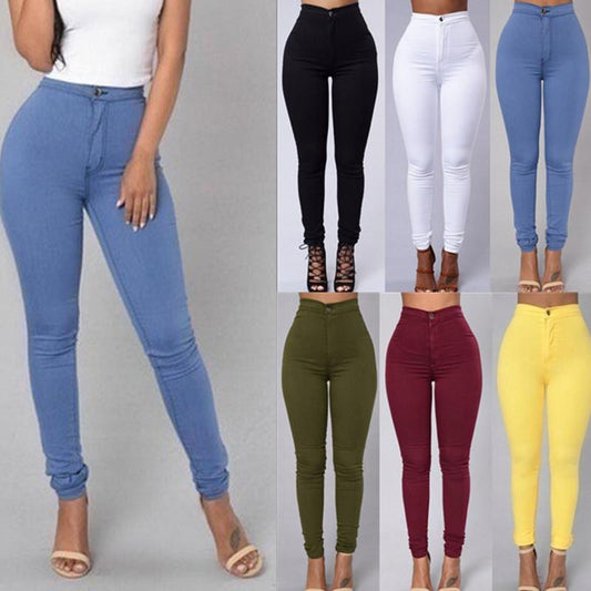 Casual Pants For Women High Waist Stretch Slim Trouser Skinny Candy Color Jeans BAZONA
