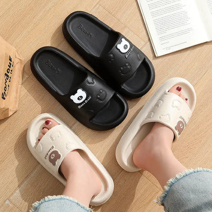 Cute Cartoon Bear Slippers For Women Summer Indoor Thick-soled Non-slip Floor Bathroom Home Slippers Men House Shoes - bazona.com