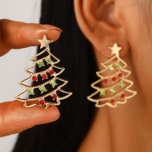 Christmas Earrings With Christmas Tree Colorful Zircon Christmas Tree Earrings  For Women Personality Earrings Party Jewelry Christmas Gift BAZONA