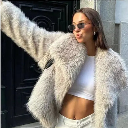 Winter Plush Coat Fashion Thicken Lapel Outwear Casual Long Sleeve Tops Womens Clothing - bazona.com