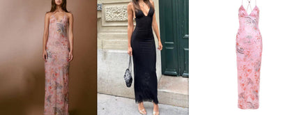 Floral Print Halter Spaghetti Straps Dress Sexy Slim Butterfly Back Dressess Spring Summer Womens Clothing BAZONA