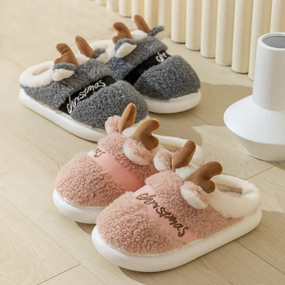 Christmas Shoes Winter Home Slippers Elk Soft Cozy Bedroom Slipper Slip On House Shoes - bazona.com