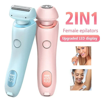 2 In 1 Hair Removal Epilator USB Rechargeable Trimmer Women Body Razor Face Leg Armpit Bikini Hand Pubic Shaver Hair Remover BAZONA