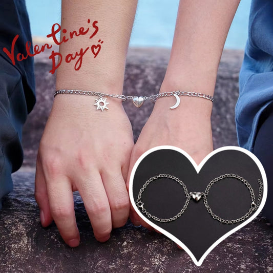 2Pcs Sun Moon Charm Magnet Attraction Stainless Steel Bracelets For Couples Men Women Jewelry Wholesale Valentine's Day Gifts - bazona.com