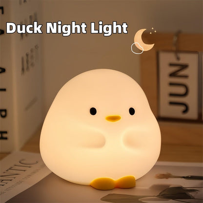 Cute Duck LED Night Lamp Cartoon Silicone USB Rechargeable Sleeping Light Touch Sensor Timing Bedroom Bedside Lamp For Kid Gift Home Decor BAZONA