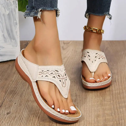 Clip Toe Wedge Sandals Women Summer Flip Flops Slippers Beach Shoes - bazona.com