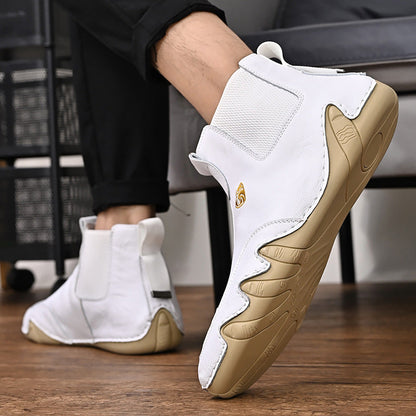 Warm Men's Casual Shoes Men's Leather High Top Peas Shoes BAZONA