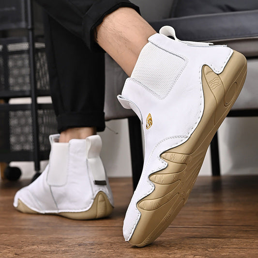 Warm Men's Casual Shoes Men's Leather High Top Peas Shoes BAZONA