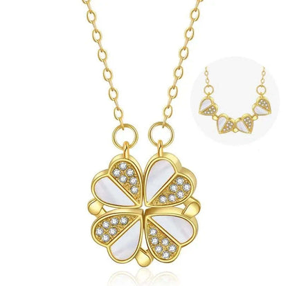 Luxury Four Leaf Clover Pendant Necklace Stainless Steel Crystal Heart Jewelry For Women Gift BAZONA