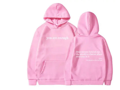 Dear Person Behind Me,the World Is A Better Place,with You In It,love,the Person In Front Of You,Women's Plush Letter Printed Kangaroo Pocket Drawstring Printed Hoodie Unisex Trendy Hoodies - bazona.com