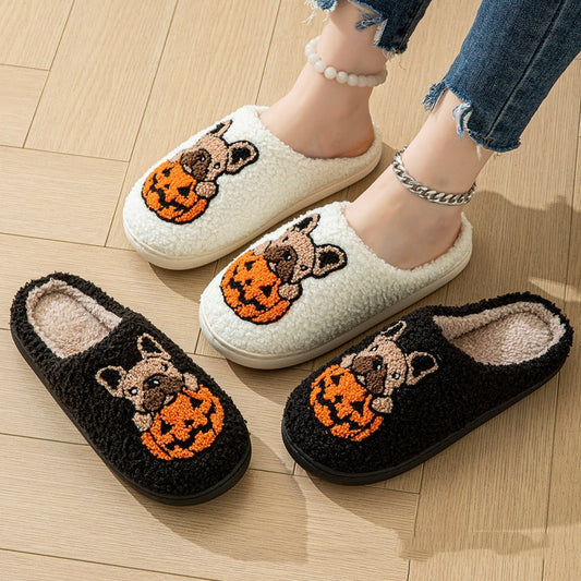 2024 New Halloween Cute Comfy Pumpkin House Slippers Outdoor Indoor For Spooky Season Non-slip Velvet Cotton Slippers BAZONA