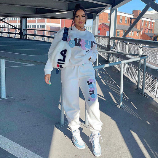 English Printing Sweatshirt And Sweatpants Suit Loose Two-piece Suit BAZONA