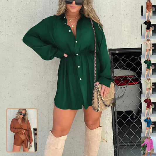 Women's Long Sleeve Jumpsuit With Button Fashion Shirt Dress BAZONA