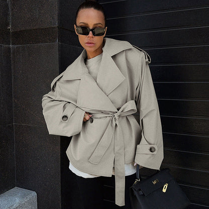 Loose Waistband Long Sleeve Trench Coat Casual Jacket BAZONA