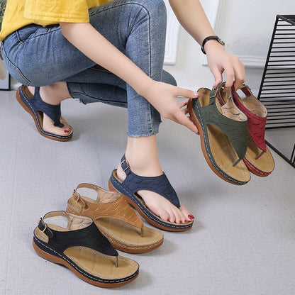 Casual Sandals Women's Wedge Heel Solid Color Flip Flop Sandals BAZONA