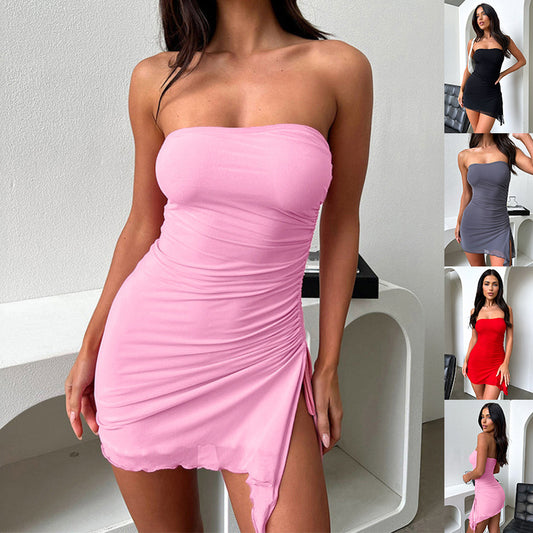 Y2K Tube-top Split Dress Summer Ins Fashion Backless Short Dresses For Women - bazona.com