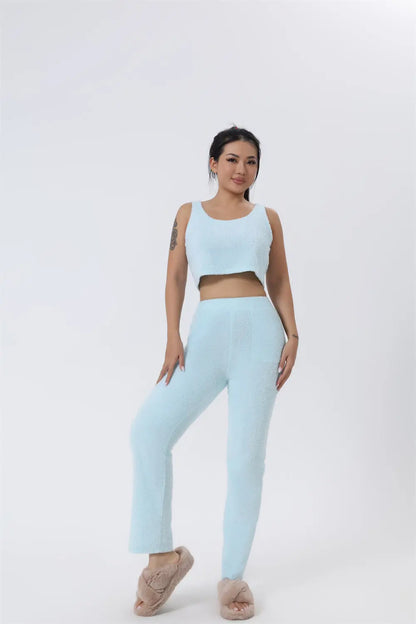 Cozy Pajama Set, 3 Piece Lounge Set, Cute Loungewear, Warm Suit Sets, Matching Set, Lounge Set, 3 Piece Pant Sets, Women Winter Dress - bazona.com