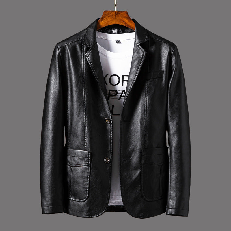 Leather Men's Autumn And Winter Jacket Thin Lapel BAZONA