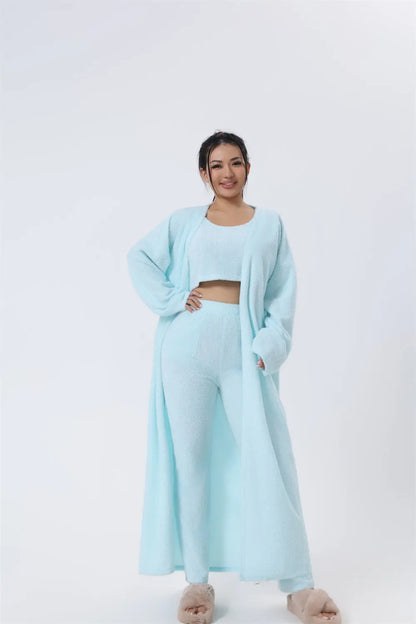 Cozy Pajama Set, 3 Piece Lounge Set, Cute Loungewear, Warm Suit Sets, Matching Set, Lounge Set, 3 Piece Pant Sets, Women Winter Dress - bazona.com