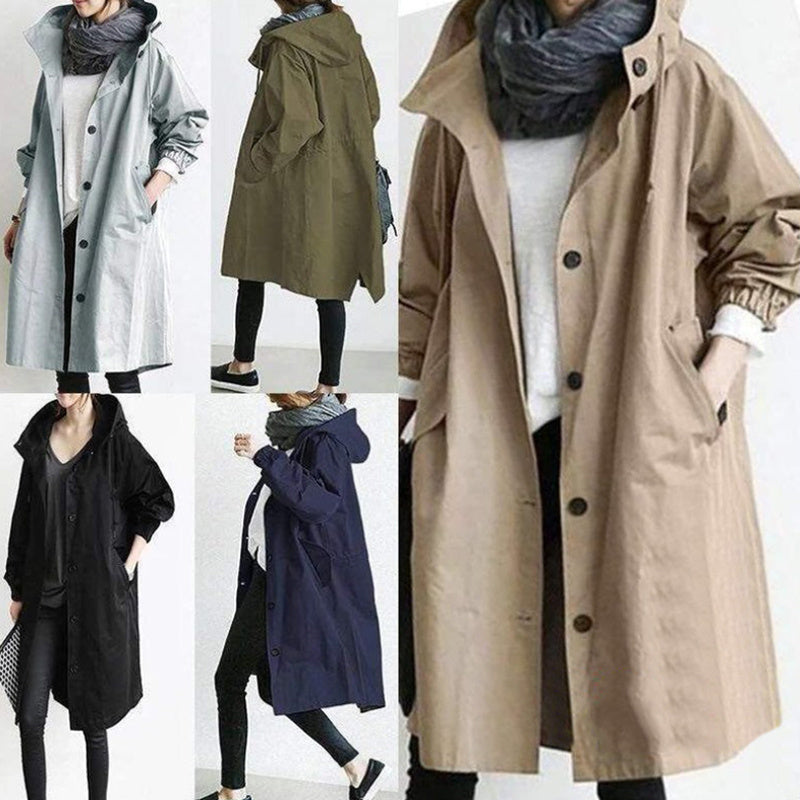 Women Windbreaker Jacket Casual Loose Button Pockets Hooded Quick Dry Windproof Waterproof Clothes For Outdoor Hiking Camping BAZONA