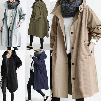 Women Windbreaker Jacket Casual Loose Button Pockets Hooded Quick Dry Windproof Waterproof Clothes For Outdoor Hiking Camping BAZONA