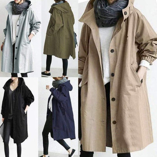 Women Windbreaker Jacket Casual Loose Button Pockets Hooded Quick Dry Windproof Waterproof Clothes For Outdoor Hiking Camping BAZONA
