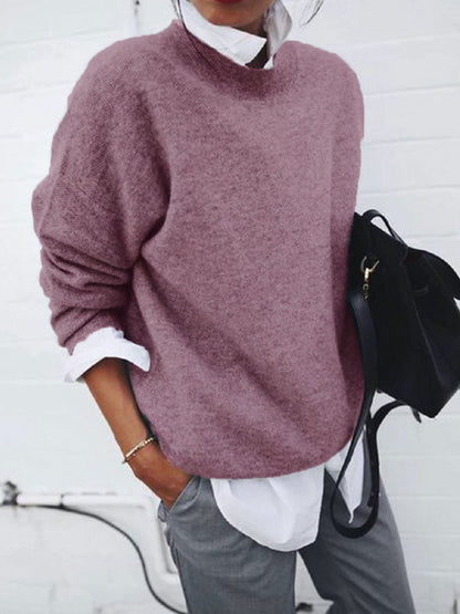 Fashion Long Sleeve Pullover Sweater Fall And Winter Fashion Solid Color Knitted Tops For Women Clothing - bazona.com