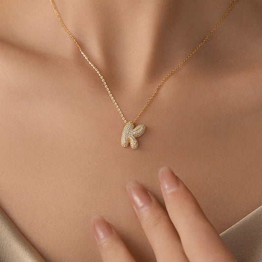Stainless Steel Bubble Letter Initial Pendant Chunky Women Personality Jewelry Zircon Balloon 26 Letter Necklaces BAZONA