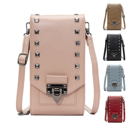 Rivet Design Shoulder Bags Mobile Phone Handbag Solid Color Crossbody Bags Women BAZONA
