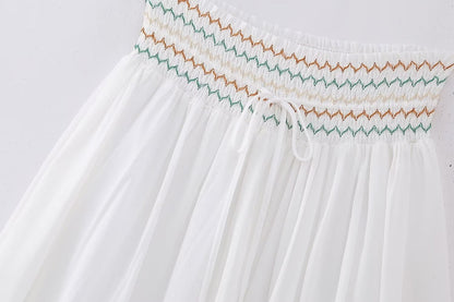 V-neck Embroidery Breasted Shirt High Waist Embroidery Skirt Suit BAZONA